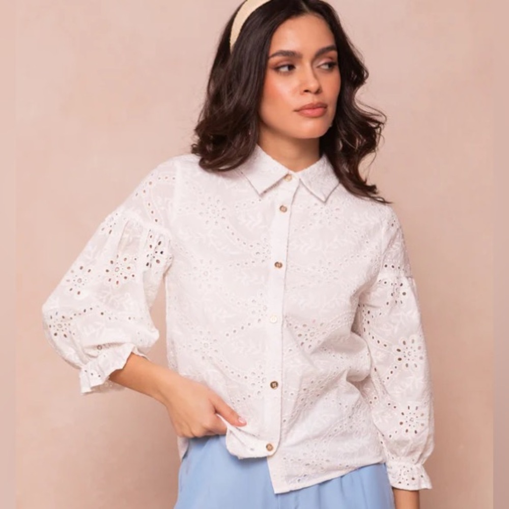 Lane Blouse in White  ~ Eyelet - Ivy City Co | Size 5X